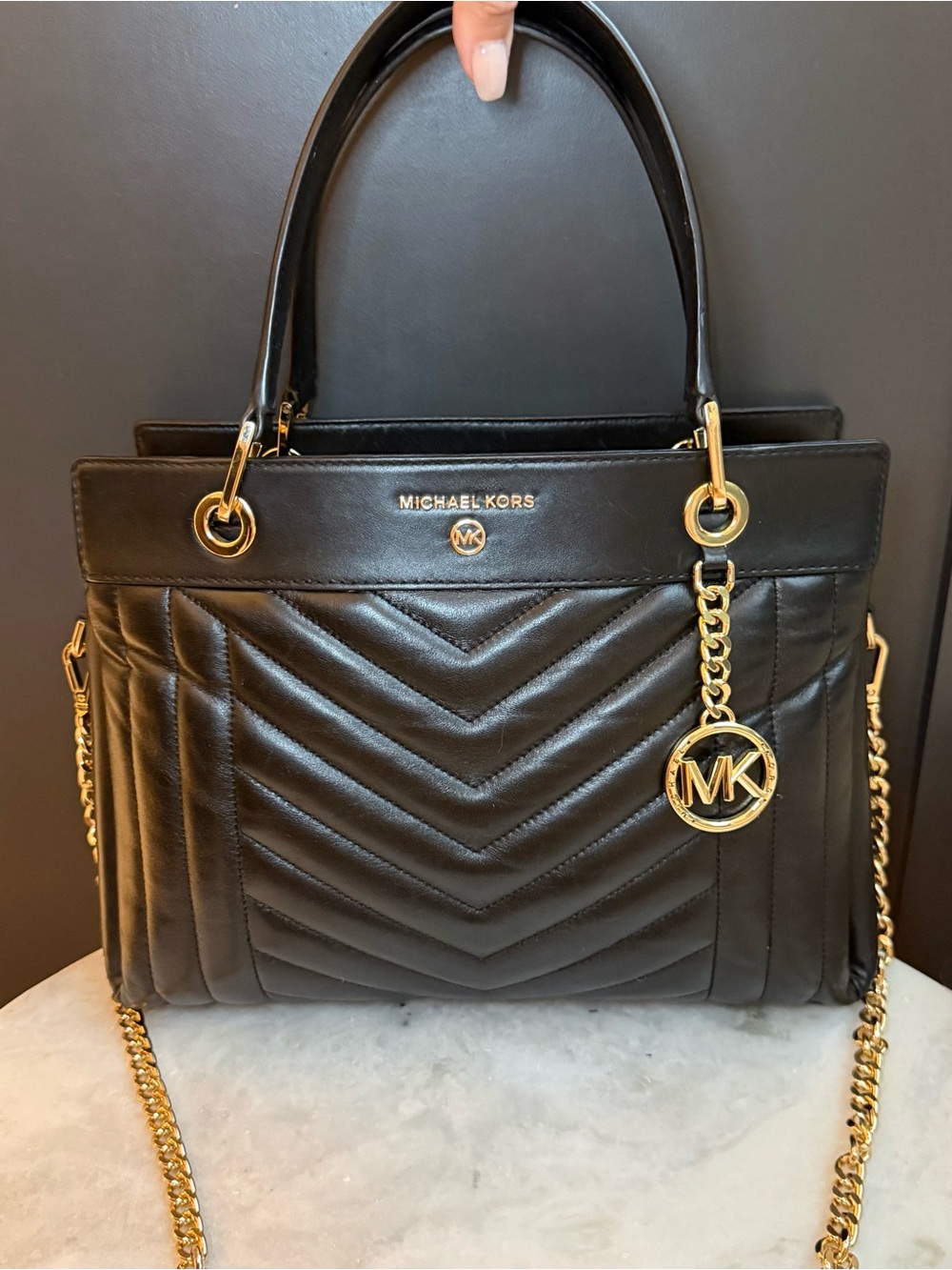 Michael Kors Susan Medium Chevron Quilted Leather Satchel Tote Bag